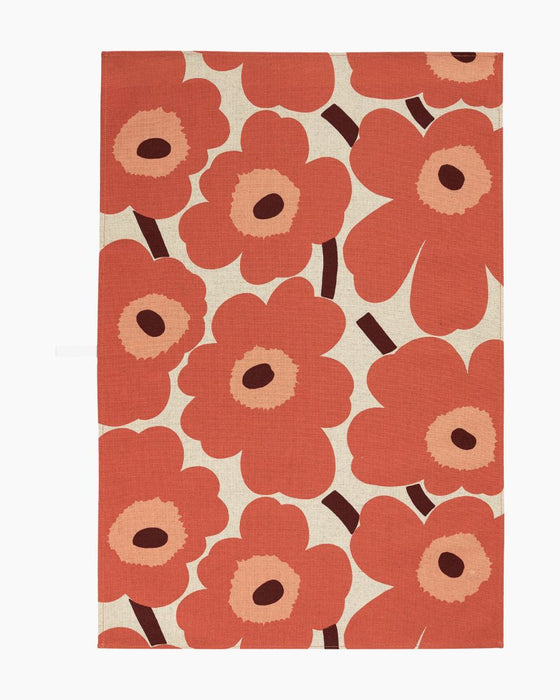 marimekko pieni unikko kitchen towel | orange, peach + burgundy