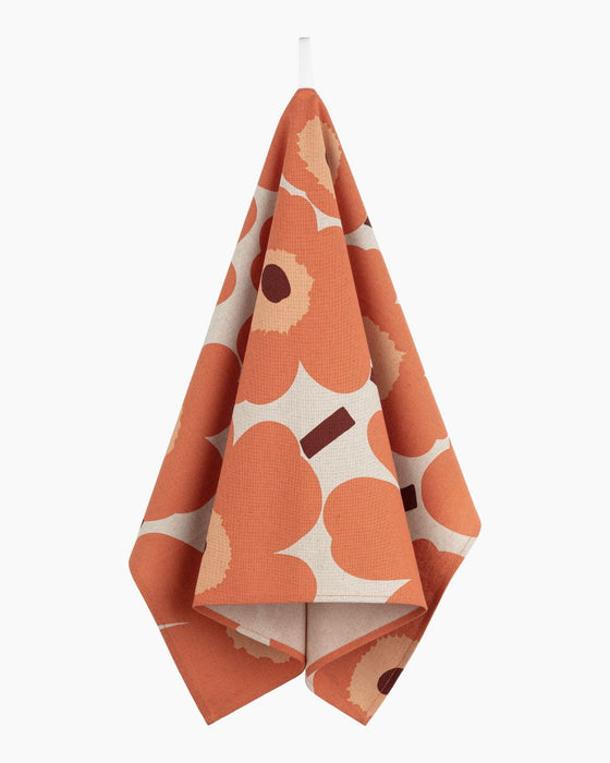 marimekko pieni unikko kitchen towel | orange, peach + burgundy