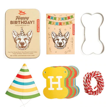 kikkerland dog birthday kit in a tin